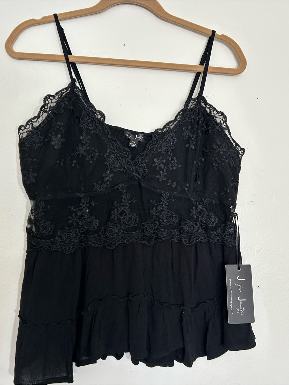 J for Justify Black Lace-Trim Sheer Camisole